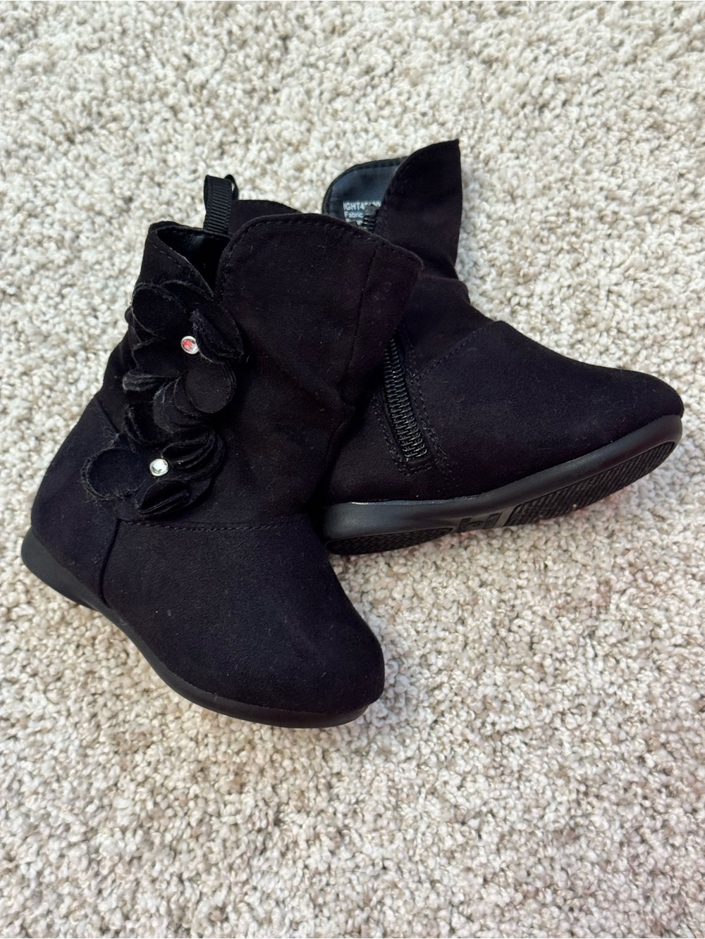 healthtex Black Flower Accent Toddler Booties with Side Zipper